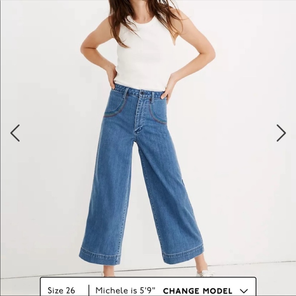 Madewell Emmett Wide Leg Crop Jeans: Rainbow Stitched Edition